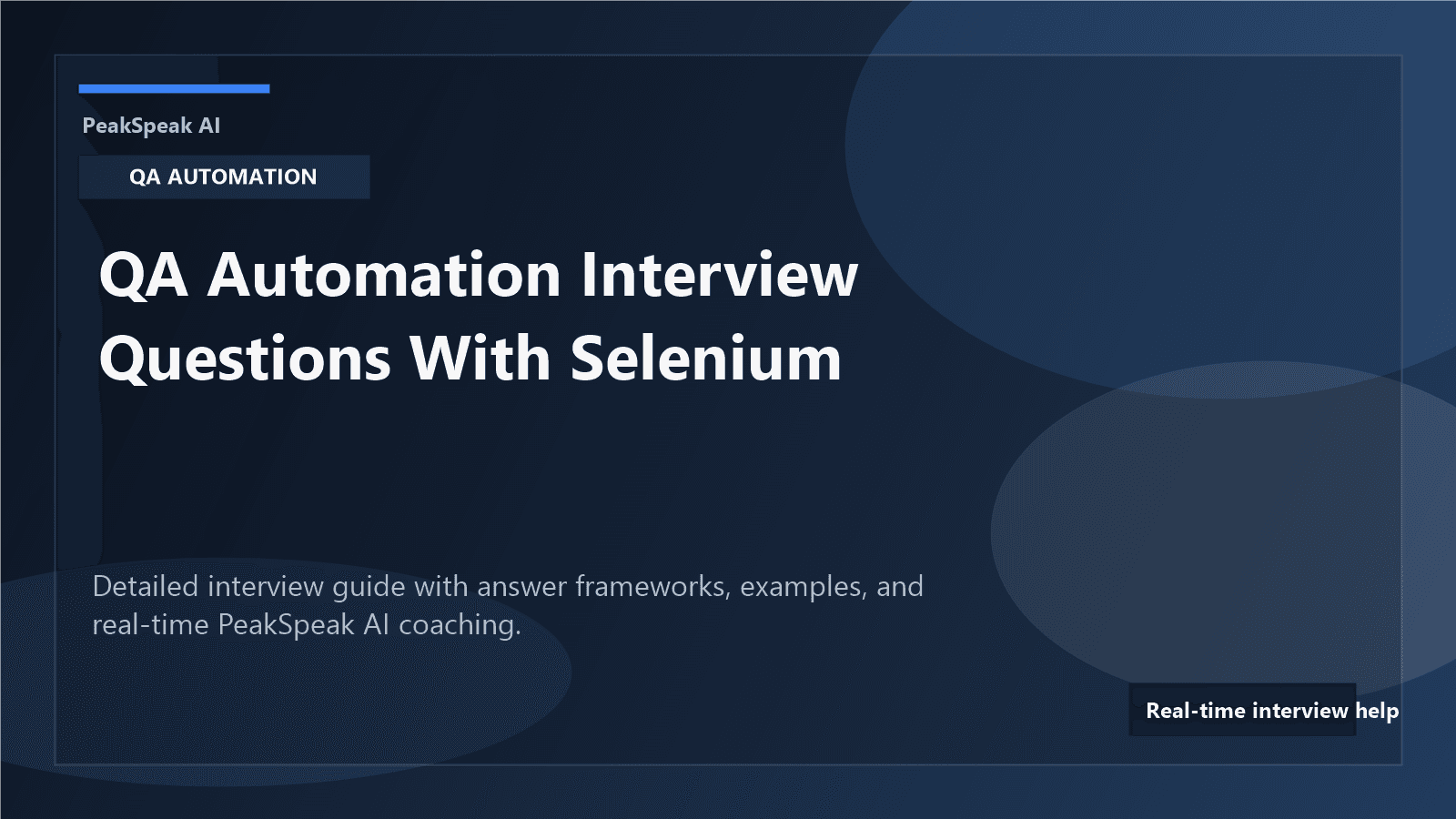 PeakSpeak AI banner for QA automation interview questions with Selenium